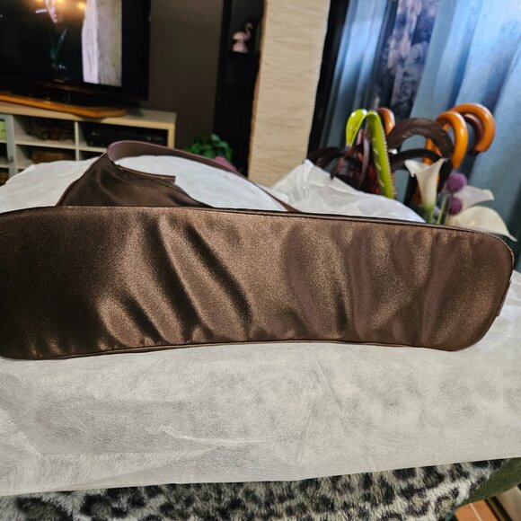 Hush | Gorgeous Satin Chocolate Brown Scoop Tote Bag - Like New! - Picture 4 of 15